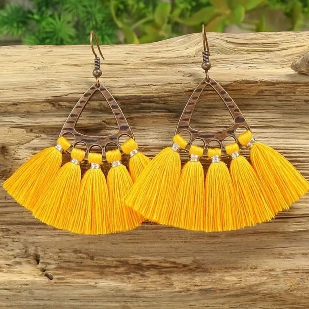 Yellow tassel fringe earrings